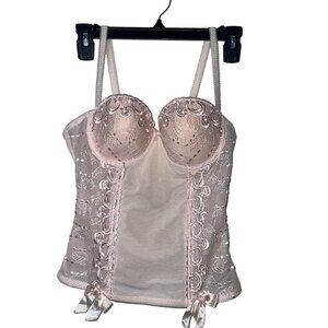 Donna Loren Gold Label Womens Bustier Top 34B Pink Corset Style Bra Embroidered